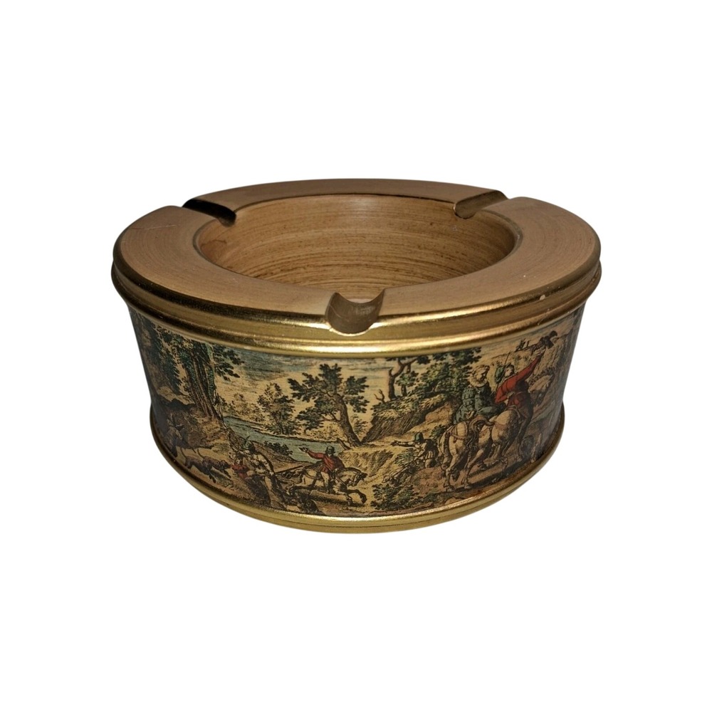 Vintage Ashtray  Hunting Scenes  Hand Made In‎ Italy Florentine